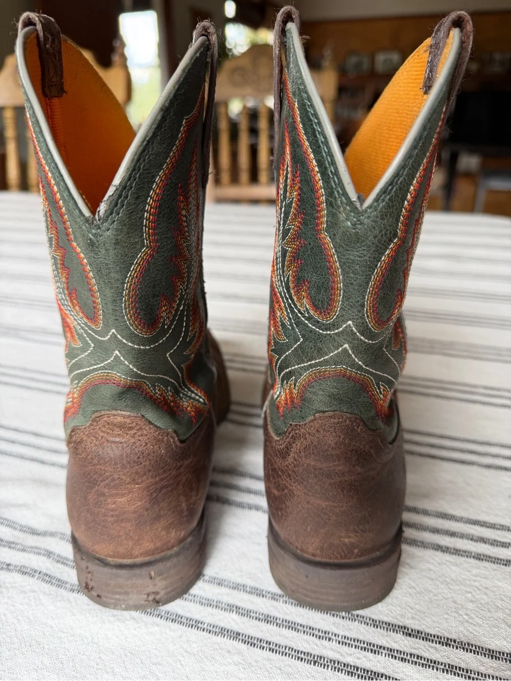 Ariat Brown Leather Boots with beautiful Green Embroidered Shaft